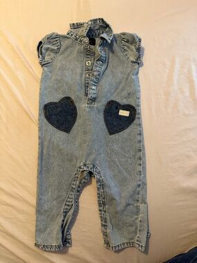 7 For All Mankind Light Blue Denim Baby Romper with Button Front